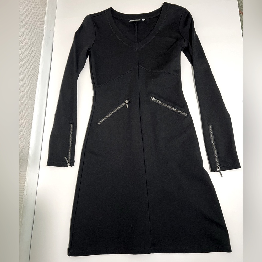 Athleta Black Long Sleeve Dress with Zipper Details